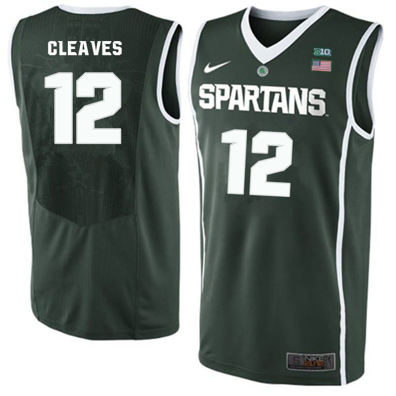 Men #12 Mateen Cleaves Michigan State Spartans College Basketball Jerseys-Green